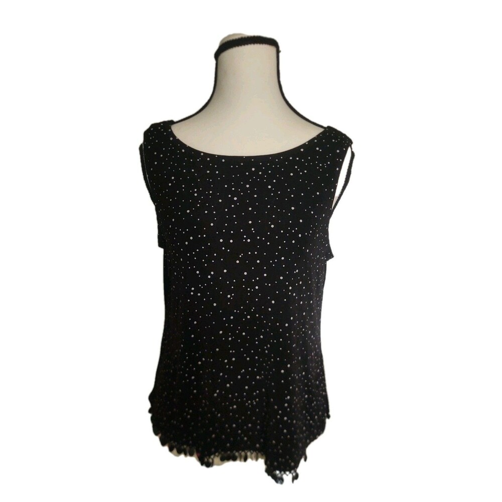 Ronni Nicole Women's Sleeveless Black Party Top Size 8P Beaded Hem Lined FLAWED